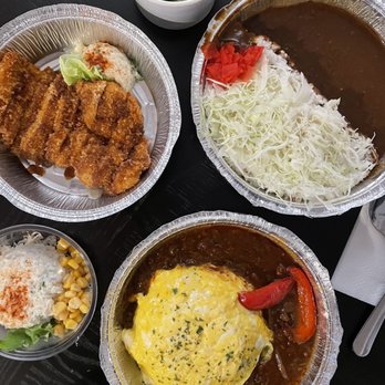 Curry Hyuga - chicken katsu curry, hayashi omlet-rice, and extra potato salad - Japanese Curry Near Me - Burlingame, California
