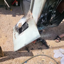 The exploded panel that caught fire