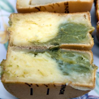 Money Cake - Matcha Custard Wheel Cake: $3.60 ($3.92 with tax). Cut in half. Soft opening price. - Desserts Near Me - Flushing, New York