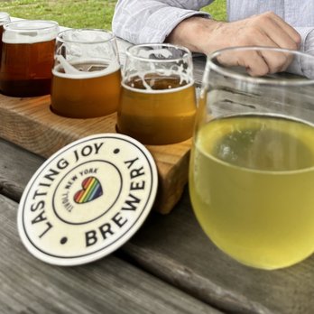 Lasting Joy Brewery - Flight of beer and glass of cider - Breweries Near Me - Tivoli, New York