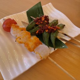 Grilled shrimp and okra