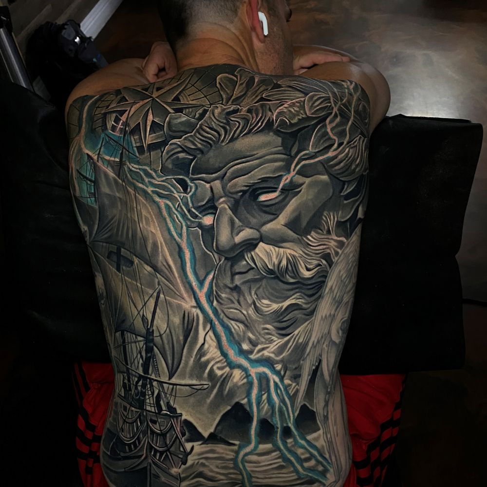 Dark Heritage Tattoo Gallery - Poseidon and ship full back piece by David Wuertemburg at Dark Heritage Tattoo in Anaheim, CA. - Tattoo Near Me - Anaheim, California Dark Heritage Tattoo Gallery - Poseidon and ship full back piece by David Wuertemburg at Dark Heritage Tattoo in Anaheim, CA. - Tattoo Near Me - Anaheim, California