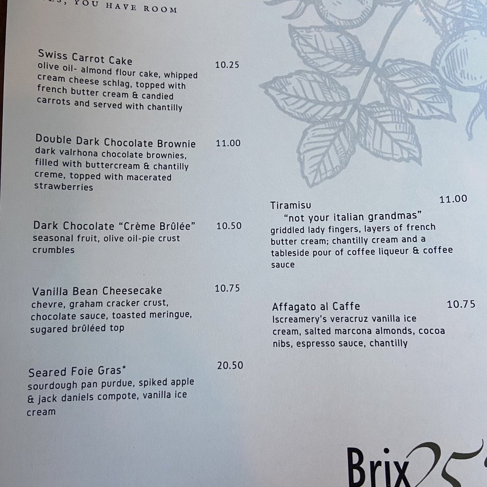 Brix 25 - Dessert menu - New American Near Me - Gig Harbor, Washington