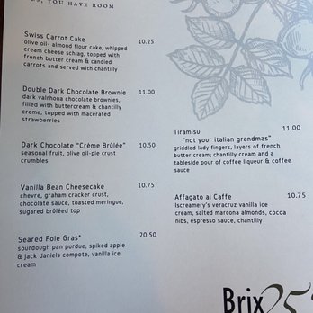 Brix 25 - Dessert menu - New American Near Me - Gig Harbor, Washington