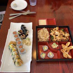 Sakura Sushi Hibachi - Rolls: Godzilla, spicy tuna, Shawn. Hibachi chicken.