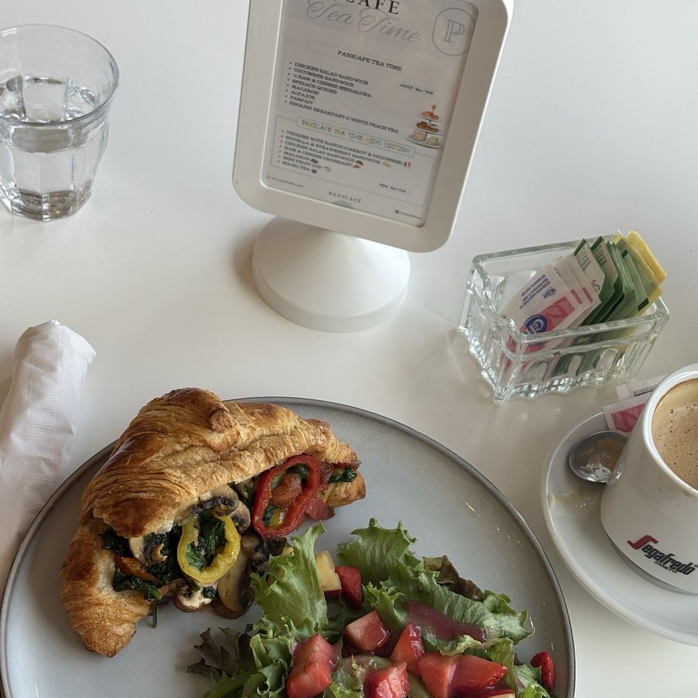 Panicafé - This is the veggie croissant with salad and a vanilla cappuccino. - Bakeries Near Me - Spring, Texas Panicafé - This is the veggie croissant with salad and a vanilla cappuccino. - Bakeries Near Me - Spring, Texas