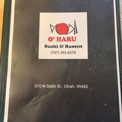 O’Haru Japanese Restaurant - Front of Menu
