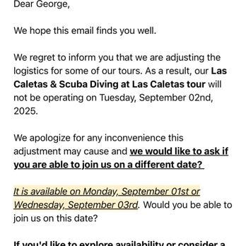 Vallarta Adventures - Cancellation Email - Tours Near Me - Puerto Vallarta, JAL