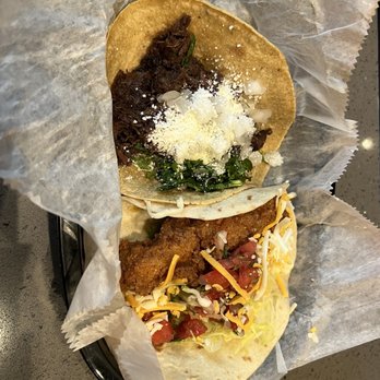 Torchy's Tacos - The one with a chicken tender is the trailer park, and the other is the democrat. Both delicious (but my favorite was the democrat)! - Tacos Near Me - Columbus, Ohio