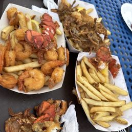 Fried shrimp, lobster tails , fried soft crab