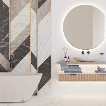 Toro Home Remodeling - a modern bathroom with a round mirror - General Contractors Near Me Toro Home Remodeling - a modern bathroom with a round mirror - General Contractors Near Me