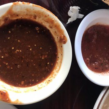 El Manzanillo Mexican Restaurant - Close up - hot salsa, background reg salsa - Mexican Near Me - Murphy, North Carolina