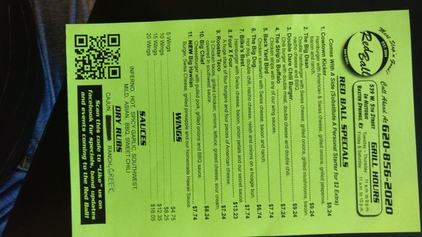 Menu photo 4 Red Ball Bar & Grill Baxter Springs, KS
