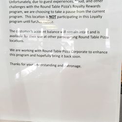 Round Table Pizza - Royal Rewards are "PAUSED" at ALL Modesto/Ceres/Riverbank locations!!! What the heck?! Sincerely, Unhappy customers.
