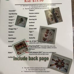 All you can eat menu (dinner)