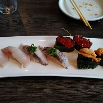 Kakurega - Uni (average), ikura (salty, overly seasoned), mackerel (fishy), yellow tail (below average) - Sushi Bars Near Me - Costa Mesa, California