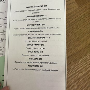 Ugly Duckling - Cocktail Menu - Bakeries Near Me - Portland, Maine