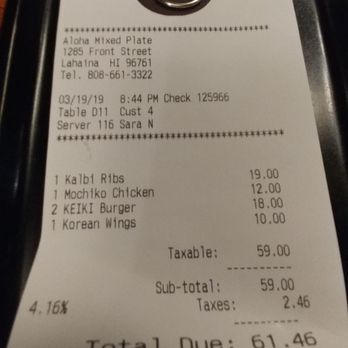 Aloha Mixed Plate - Bill - Hawaiian Near Me - Lahaina, Hawaii