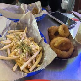 Half garlic fries and half onion rings