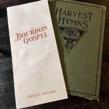 The Bourbon Gospel - Menu and hymn book as a folio. - Music Venues Near Me - Columbia, Tennessee The Bourbon Gospel - Menu and hymn book as a folio. - Music Venues Near Me - Columbia, Tennessee