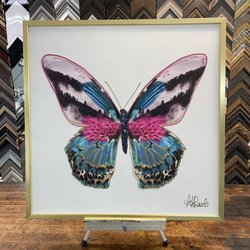 JV Custom Framing - This beautiful Original 2 set paintings on canvas. Using this contemporary gold slick frame to bring out the simple clean design.