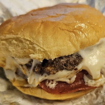 Food Freaks Unique Burger - Double Godfather burger (salami, pepperoni, mozzarella) - Food Trucks Near Me - Mocksville, North Carolina