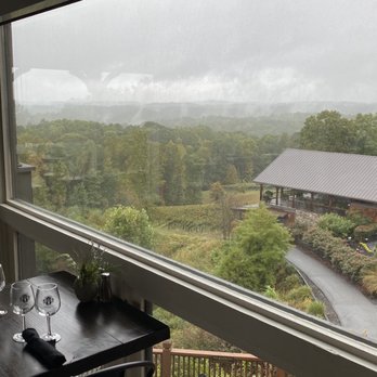 Wolf Mountain Vineyards - View from the restaurant. Unfortunately they were booked so we are in the tasting room. - Wineries Near Me - Dahlonega, Georgia Wolf Mountain Vineyards - View from the restaurant. Unfortunately they were booked so we are in the tasting room. - Wineries Near Me - Dahlonega, Georgia