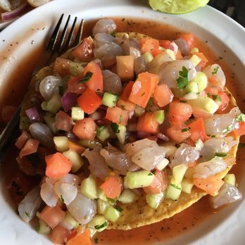 Mariscos El Culichi - Tostada de ceviche de camarón - yummy. Needed salt and more lemon but once added it's delish- add the chile in the bottle too - Mexican Near Me - San Fernando, California Mariscos El Culichi - Tostada de ceviche de camarón - yummy. Needed salt and more lemon but once added it's delish- add the chile in the bottle too - Mexican Near Me - San Fernando, California