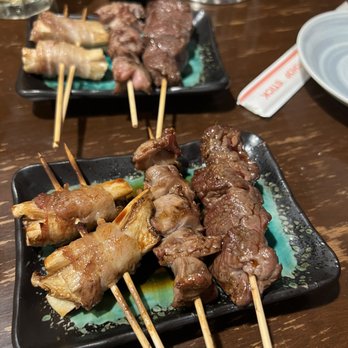 Tori Ton - Top is salted and bottom is sauce: pork mushroom, chicken gizzard, and U.S Wagyu - Izakaya Near Me - Honolulu, Hawaii Tori Ton - Top is salted and bottom is sauce: pork mushroom, chicken gizzard, and U.S Wagyu - Izakaya Near Me - Honolulu, Hawaii