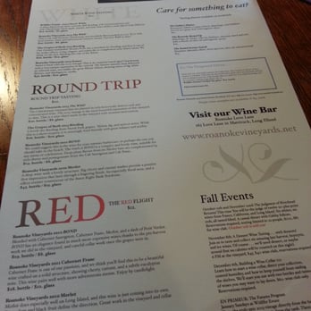 Roanoke Vineyards - Tasting menu - Wineries Near Me - Riverhead, New York Roanoke Vineyards - Tasting menu - Wineries Near Me - Riverhead, New York