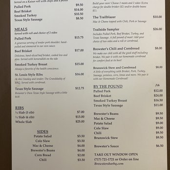 Brewster's Bar-B-Que - Menu - Barbeque Near Me - Ephrata, Pennsylvania