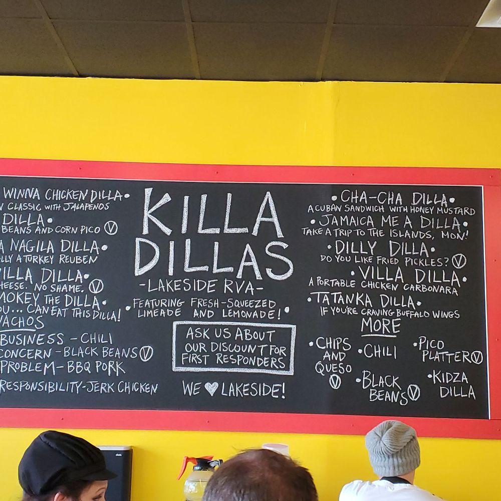 Killa Dillas - Menu sign - Tex-Mex Near Me - Henrico, Virginia