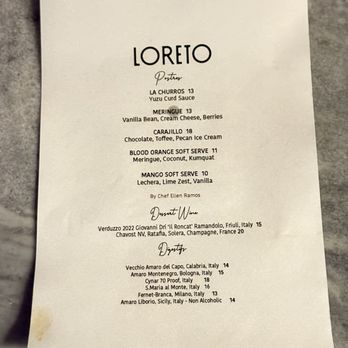 Loreto - Dessert menu from June 2026 - Seafood Near Me - Los Angeles, California