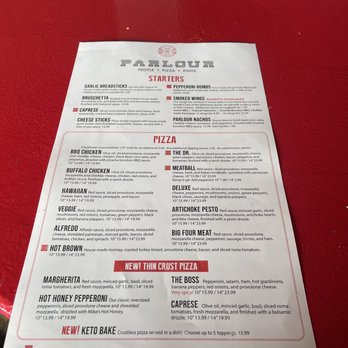 Parlour - Menu (front side) - Pizza Near Me - Jeffersonville, Indiana