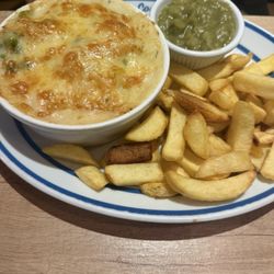 The Cods Scallops - Fish pie, mushy peas and chips