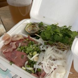 Same thing. The box of raw meat I'm supposed to put in some lukewarm water- not broth, it was water with a dash of msg,