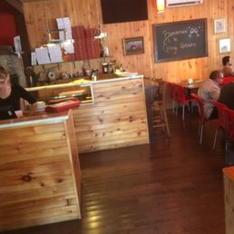 Inside, wood everywhere. Cabin feel