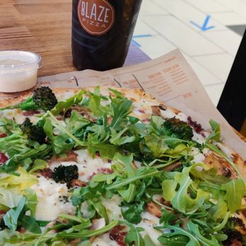 Blaze Pizza - White top pizza with addition of broccoli & other cheese that I don't know the name of (I wanted goat cheese but they mishear me) - Salad Near Me - Ontario, California