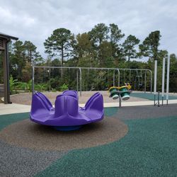 Purple Park Inclusive Playground - Merry go round, musical instruments,  and swings