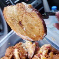 The Market - Loaded nuggets - remade. In this dish, instead of the regular potatoes, they gave me thin, chewy mandolin style potato chips.