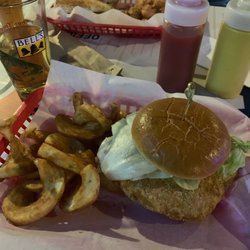 Zully's Bar & Grille - Pork tenderloin sandwich and side winder fries.