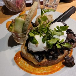 The Champi- rustic bread, poached egg, mushroom, mashed potatoes The Champi- rustic bread, poached egg, mushroom, mashed potatoes
