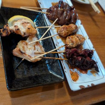 Issian - 4 sets of skewers (chicken liver heart, something else.) - Sushi Bars Near Me - Seattle, Washington
