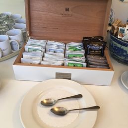 Tea and hot water, as well as coffee, out all day Tea and hot water, as well as coffee, out all day