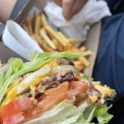 In-N-Out Burger - Protein style double-double & medium well fries