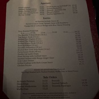Durant's - Dinner menu - Steakhouses Near Me - Phoenix, Arizona