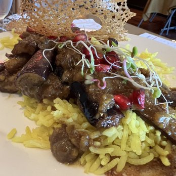 Cedars Cafe - Eggplant over Saffron rice - Middle Eastern Near Me - Melbourne, Florida