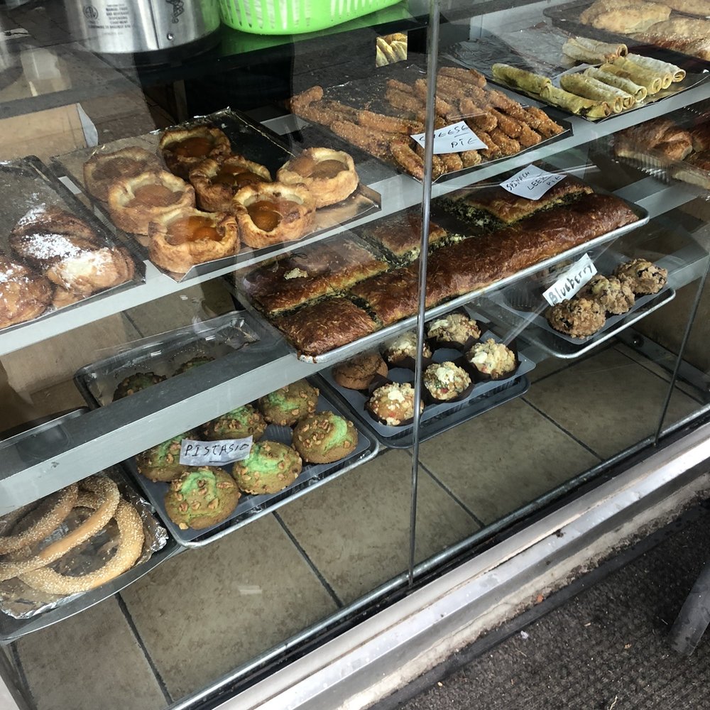 Selection of pastries in the window Selection of pastries in the window