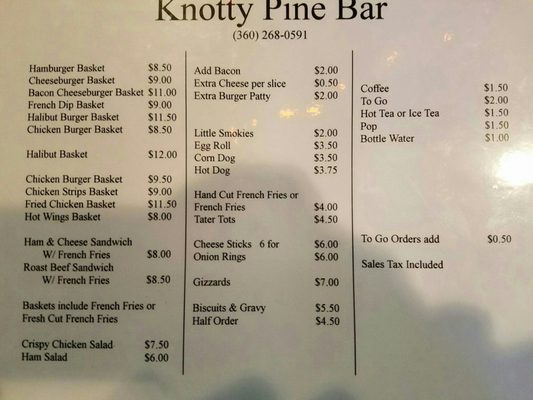 Menu photo 5 Knotty Pine Tavern Westport, WA