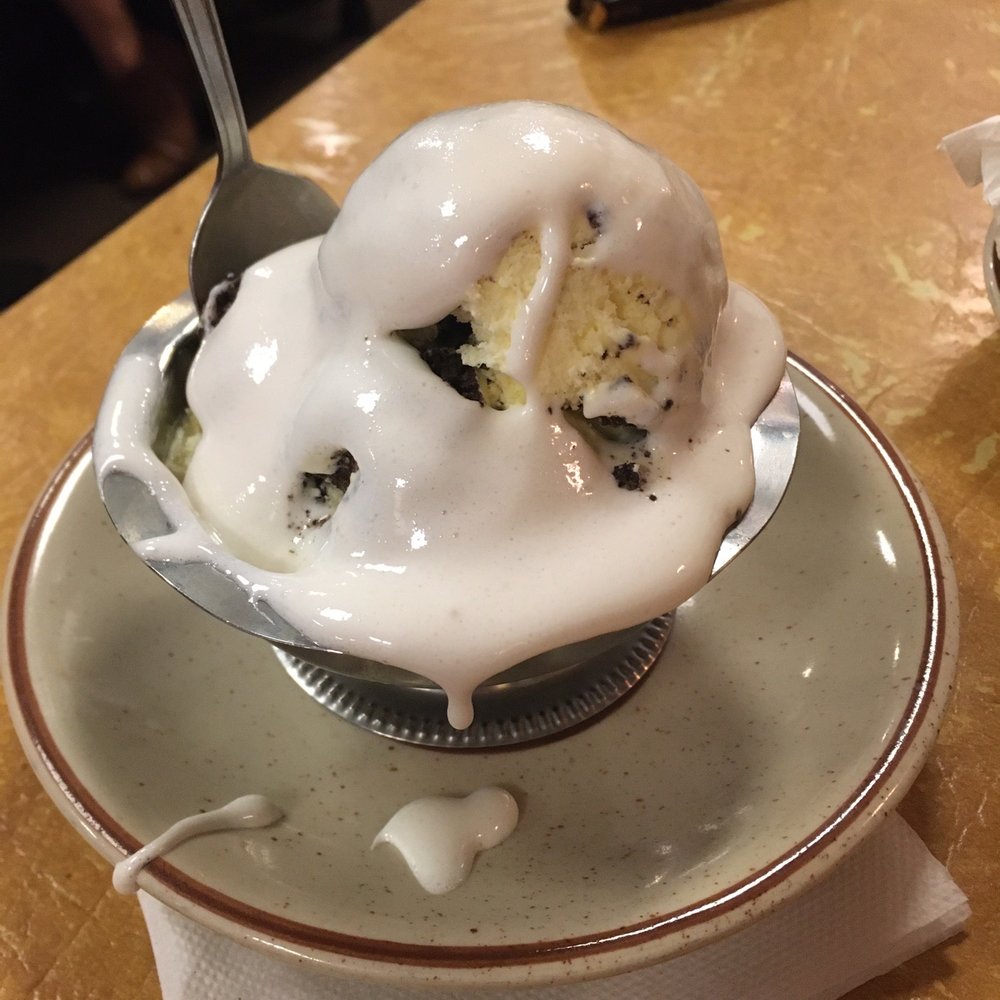 Holsten's - Cookies and cream ice cream with marshmallow sauce, delicious! - Candy Stores Near Me - Bloomfield, New Jersey